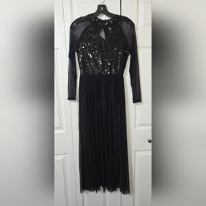 Elegant Black Sequin Dance Costume, Sheer Mesh Details, XS, New